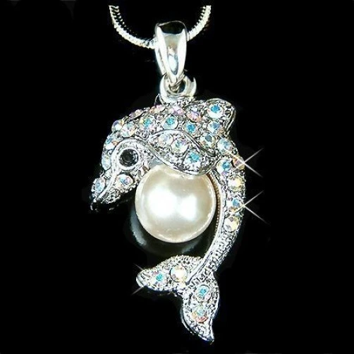 ~Perla DOLPHIN~ Hecho con Cristal Swarovski Playa Marina Boda Océano Collar Foto 1 de 1