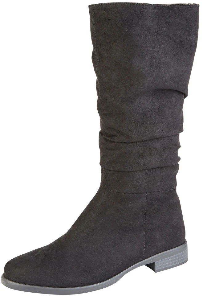 Girls Faux Leather Suede Slouch Boots Tall Riding Low Heel School Winter Shoes  - Image 1 of 1