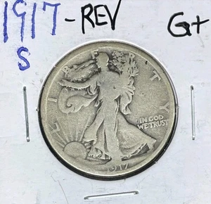Medio dólar de plata Walking Liberty 1917-S REV~BUENO+~BUENA MONEDA~ - Imagen 1 de 2