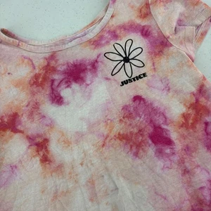 Justice Tie Front T-Shirt Top Girls Pink Tie Dye Flower Graphic Size M - Picture 1 of 6