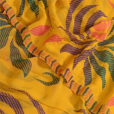 Sanskriti Vintage Sarees Yellow Pure Georgette Floral Printed 5Yd Recycled Sari  - Image 1 of 4