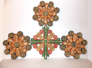 4 Vintage geflochtene Rattan Raffia Korb Stroh Warm Pad Untersetzer/Wanddeko Boho MCM - Bild 1 von 17