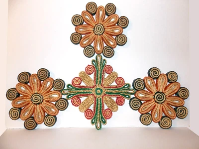 4 Vintage Woven Rattan Raffia Wicker Straw Hot Pad Trivets / Wall Decor BOHO MCM - Image 1 of 4