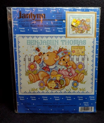 Janlynn 1996 Counted Cross Stitch HONEY BEARS BIRTH ANNOUNCEMENT  130-133 Sealed - Image 1 of 3