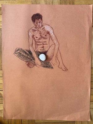 De colección Grande Años 70 Académico Masculino Físico Retrato Hombre Dibujo Gay Int 25 x 19 Foto 1 de 4