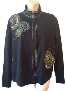 Sudadera para mujer Zenergy cremallera completa frontal talla L negra con cuentas manga larga - Imagen 1 de 9