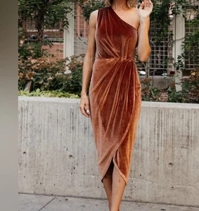 Baltic Born KOURTNEY Dress Size XL Velvet One Shoulder Rust NWT - Picture 1 of 6