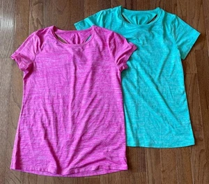 Girls' All In Motion 2 Twist-Back Athletic T-Shirts, Pink, Turquoise, L (10-12) - Picture 1 of 7
