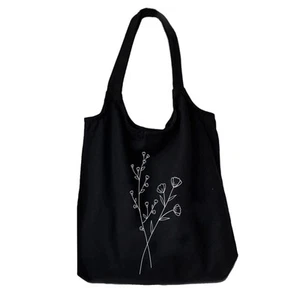 Canvas Tote Bag Black Aesthetic Personalized Custom Reusable Grocery Bags Flo... - Picture 1 of 6