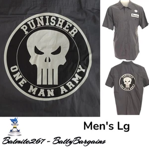 Neu Marvel Punisher Herren L Mechaniker Hemd Grau Kurzarm Knopfleiste Baumwolle - Bild 1 von 10