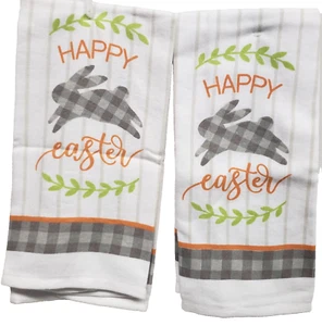 Set Of 2 Same Kitchen Printed Terry Towels (15"x25") PLAID BUNNY,HAPPY EASTER,MI - Picture 1 of 10