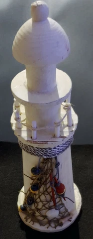 Vintage wood white W/Net and shells light house (13 in Tall x 4 1/2in Dia Base) Cover