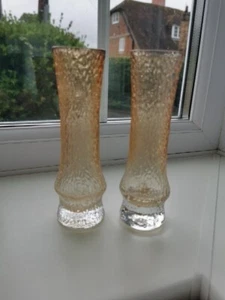 Signed Pair Of Vintage Wedgwood/Stennett-Willson Textured Art Glass VasesC1970's - Picture 1 of 14