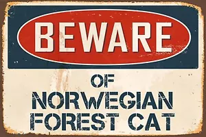 Beware Of Norwegian Forest Cat 8” x 12” Vintage Aluminum Retro Metal Sign VS472 - Picture 1 of 1