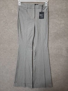 Express Flare Leg Dress Pants Womens 0 Gray Striped Cuffed Office Business NEW - Picture 1 of 10