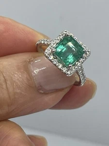 Vintage ❤️18k White Gold Emerald & Diamond Engagement ring sz4.75 sizable ca70’s - Picture 1 of 12
