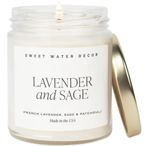 Süßwasser Dekor Lavendel und Salbei Soja Kerze - Französischer Lavendel, Salbei, Patchoul - Bild 1 von 9