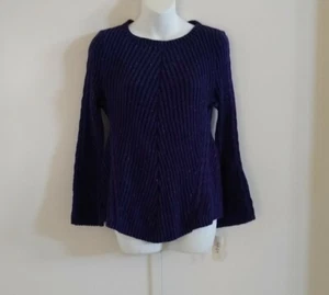 Style & Co Damenpullover lang Glockenärmel gerippt Rundhalsausschnitt Iris Zopf lila PM - Bild 1 von 12