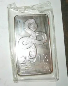 10 oz Silver Bar - 2013 Year of the Snake 999 Fine Silver - Picture 1 of 2