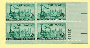 U.S. Scott # C 35 -AIRMAIL Plate Block 4 - 15¢ - MNH - 1947 NEW YORK SKYLINE - Picture 1 of 2