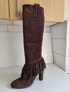 FRIDA DESIGNER UK 4 EU 37 DAMEN BRAUN VELOURSLEDER KNIEHOHER ABSATZ WINTERSTIEFEL - Bild 1 von 14