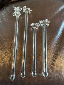 4 Glas Tier Thema Cocktail Rührer Seizzle Sticks Schildkröte Schwein Elefant - Bild 1 von 8