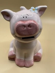 Pink Piglet Coin Piggy Bank-ceramic 6” Bank Coin Slot For Mouth - Picture 1 of 7