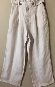 Nicole Miller 100% Linen Wide-Leg Crop Pants Elastic Waist Pockets Sand Sz 4 New - Picture 1 of 6