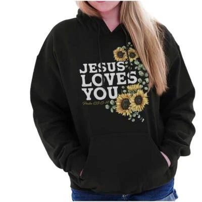 Christian Faith Jesus Loves You Sunflowers Womens Hooded Sweatshirts Hoodies - Image 1 of 4