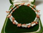 Dainty Carved White Mother Of Pearls Mop Tulips Pink Coral Chips Necklace Ca 15