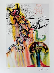 Salvador Dali CATERPILLAR Signed Numbered Giclee 16" x 12" Alice in Wonderland - Picture 1 of 10