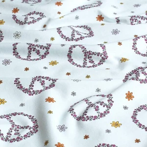 Baumwoll Stoff Jersey Blau hell Peace-Zeichen mit Blumen - Bild 1 von 6