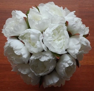 1x Silk White Cream Posy Wedding Flower Bouquet Fake Flowers Peony Peonie - Picture 1 of 2