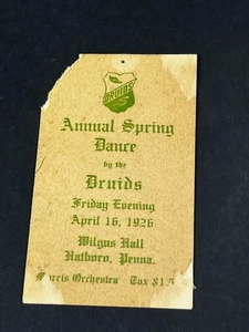 University off Pittsburgh Druids Dance Hatboro PA Ticket Pitt Druid Society 1926 - Picture 1 of 4