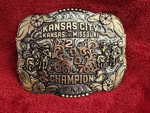 Team Roping Rodeo Champion Trophy Buckle☆Kansas City Kansas~Missouri☆2007☆723 - Picture 1 of 15