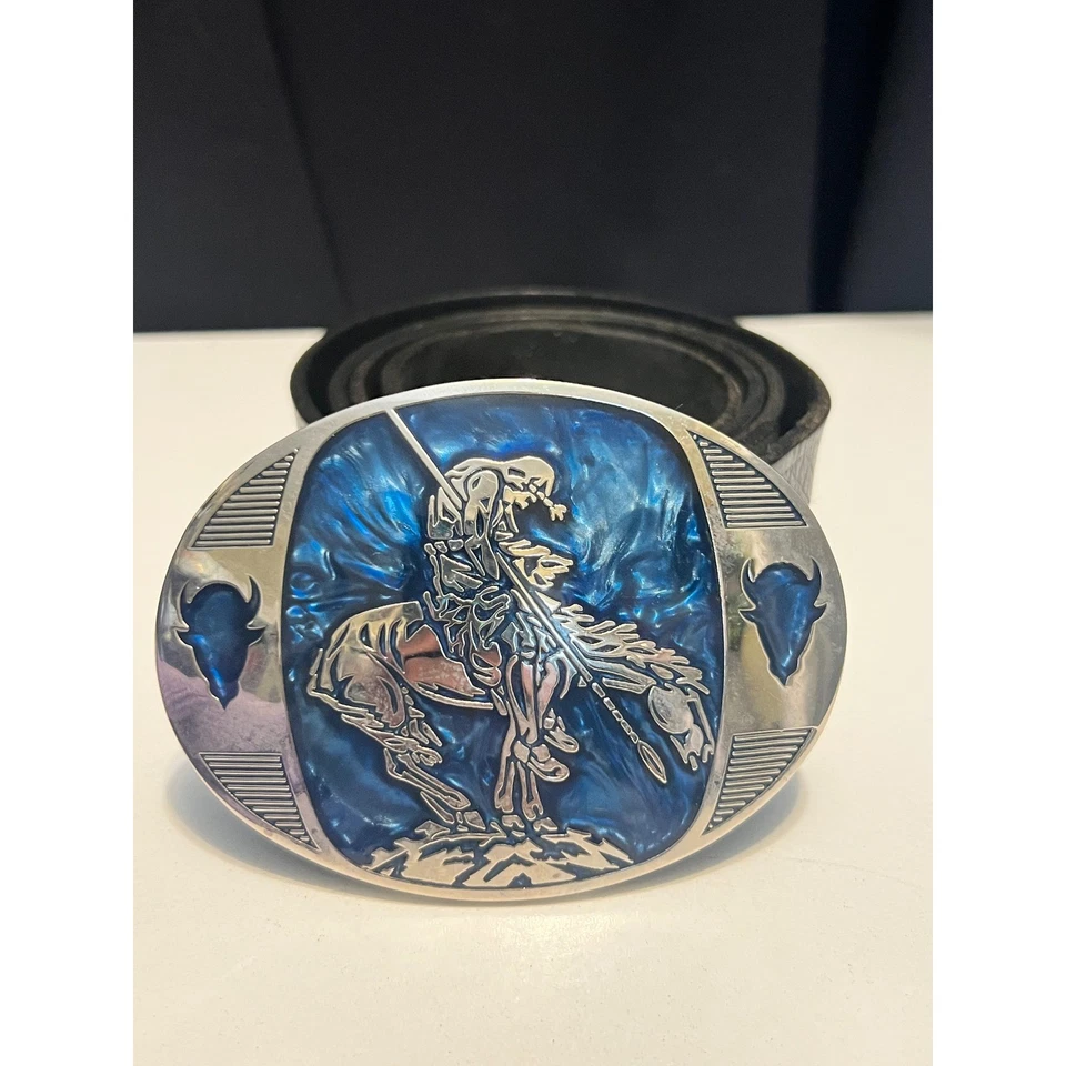 Vintage Award Design Metals Belt Buckle Native American Indian Chief Buffalo - Image 1 of 4