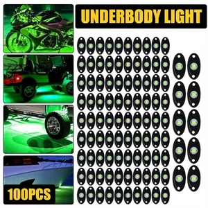 LED Rock Light Kit Truck Off-Road Golf Cart Underbody Lights Wheel 100Pods Green - Picture 1 of 11
