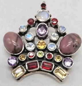 Nicky Butler Krone Brosche Sterlingsilber Rhodochrosit Amethyst Mondstein Neu im Karton - Bild 1 von 14