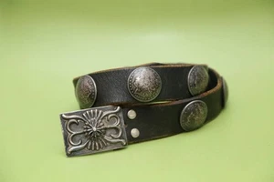 Morgan Dollar 1921 Silver Concho Leather Belt Black Rare Buckle Men’s Japan - Picture 1 of 10