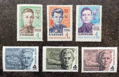 6x UdSSR Briefmarken 1966/1968 – Helden der Sowjetunion, Militär, ungestempelt - Bild 1 von 3