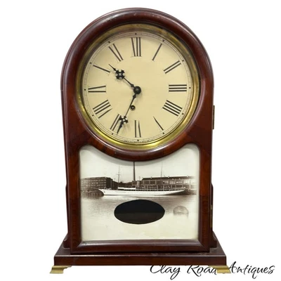 古董桃花心木 Ingraham 搁板时钟航海时钟蒸汽机游艇工作 — 第 1/4 张图片