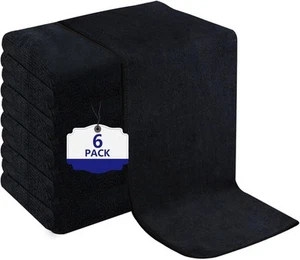 6 Pack Black Salon Towels, Super Soft and Absorbent Large, - 6  - Picture 1 of 7