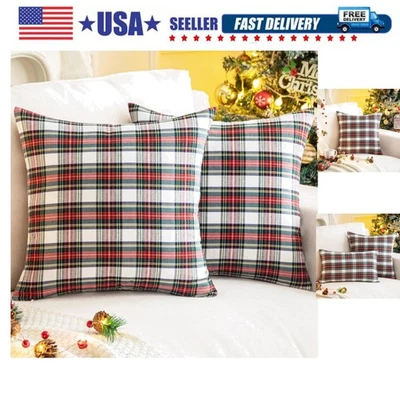 Paquete de 2 Fundas de almohada decorativas a cuadros navideños Tartán escocés Cush... Foto 1 de 4