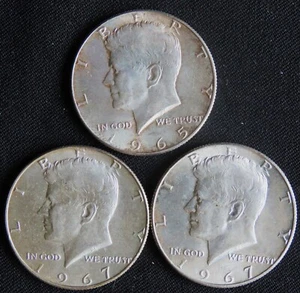 (2) Two 1967, (1) 1965 Kennedy Half Dollars (214) - Imagen 1 de 2
