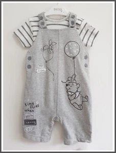 Disney Baby Winnie The Pooh Dungaree & Bodysuit 2pc Character Set 9-12m NEW - Picture 1 of 9
