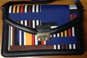 NEU Vera Bradley Tess Umhängetasche blau bunt gestreift mit Lederbesatz neu ohne Etikett - Bild 1 von 7