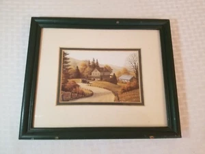 Oldtimer Scheunenfund Landhaus und Straße mit Oldtimer gerahmt und mattiert selten - Bild 1 von 9