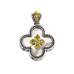 Gerochristo P5498N ~ Sterling & Gold Plated Silver& Gems Byzantine Cross Pendant