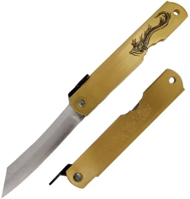Higonokami Warikomi Folder Folding Knife 3.25" Blue Paper Steel Blade Brass - Image 1 of 4