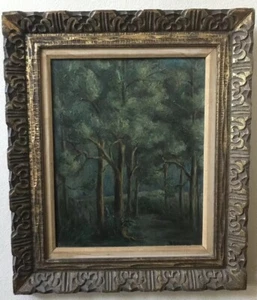 Antique M.A. Miller Oil Painting On Canvas Landscape Forest Trees Framed - Picture 1 of 10